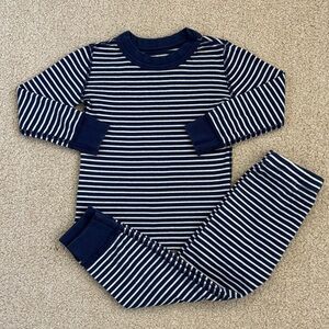 Hanna Andersson Moon & Back navy stripe long john pajamas size 90 (3)